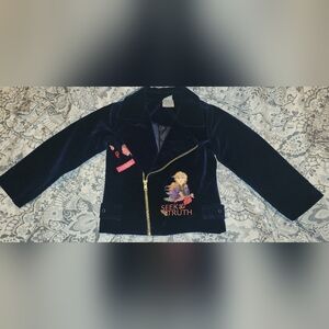 Frozen 2 Embroidered Patch Navy Blue Velvet Jacket Girls 4T New‎ With Tags